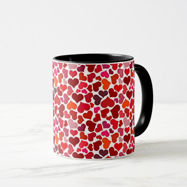 Caneca Pattern of Hearts Stylish Modern Pink Red Chic (Frente Esquerda)