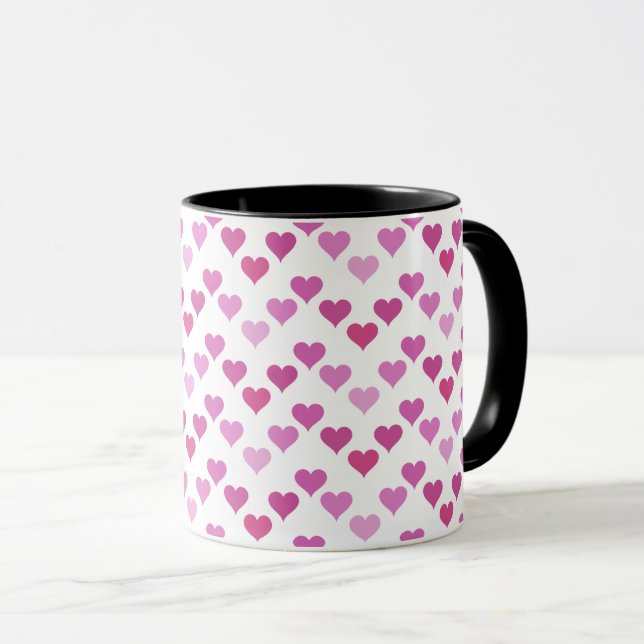 Caneca Pattern of Hearts Stylish Modern White Pink Chic  (Frente Esquerda)