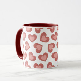 Caneca Pattern of Hearts Stylish Modern White Red Chic