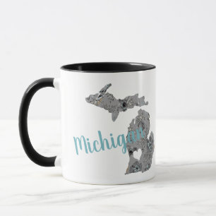 Caneca Patterno Floral de Cinza Michigan Blue Poppies