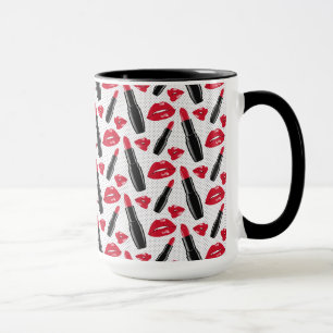 Caneca Pau De Lábio E Lábios Padrão De Bolinhas