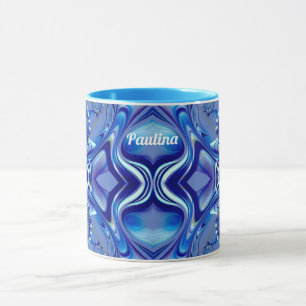 Caneca PAULINA ~ Zany 3D Fractal ~ Sombras de Azul