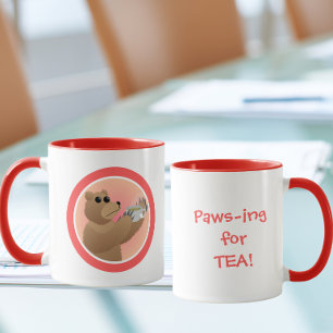Caneca Pausando para o Chá Urso Fofo Chá da Manhã Trocadi