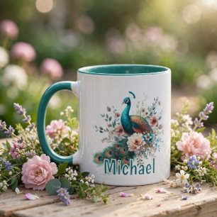 Caneca Pavão Aquarela Personalizado  