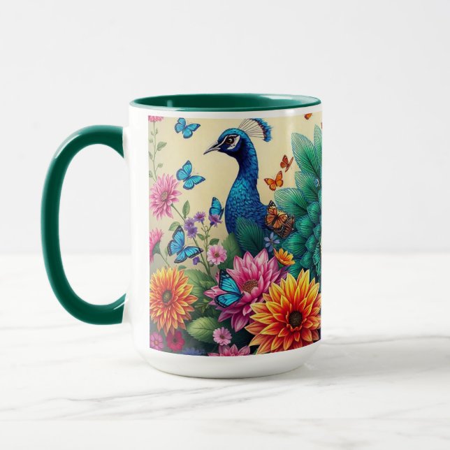 Caneca Pavão E Flores Coloridos (Esquerda)