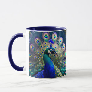 Caneca Pavão maravilhoso com palha e plumagem dourada