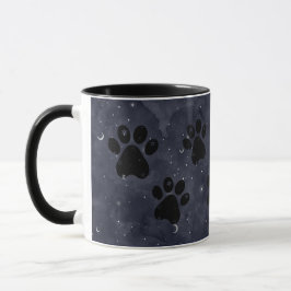 Caneca Paws Star e Crescent Moons Blue Watercolor