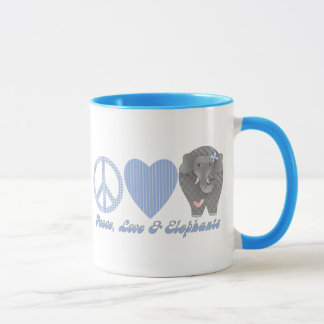 Caneca Paz, amor e elefantes