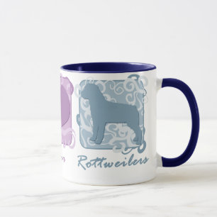 Caneca Paz, amor, e Rottweilers Pastel