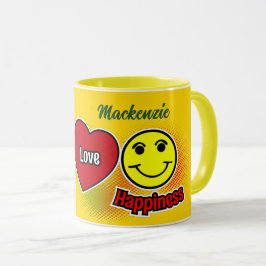 Caneca Paz Amor Felicidade Amarelo