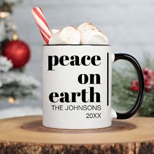 Caneca Paz Na Terra Natal Família Personalizada Minimalis