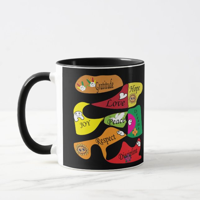 Caneca Peace Joy Love Inspirational Quote Coffee Mug (Esquerda)