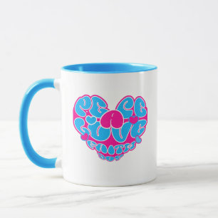 Caneca Peace Love Faith Joy Aqua Pink Heart Retro Mug