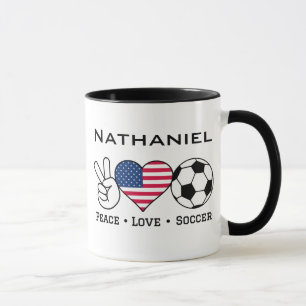 Caneca Peace Love Soccer USA