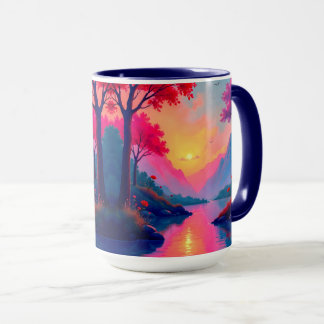 Caneca Peaceful Sunset Mountains Fantasy Landscape