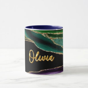 Caneca Peacock Agate Texture 06 Ouro 3D Text Custom Mug (