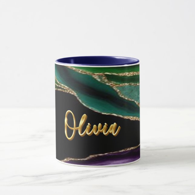 Caneca Peacock Agate Texture 06 Ouro 3D Text Custom Mug ( (Centro)
