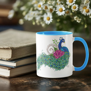 Caneca Peacock Blue Lotus Flower Henna