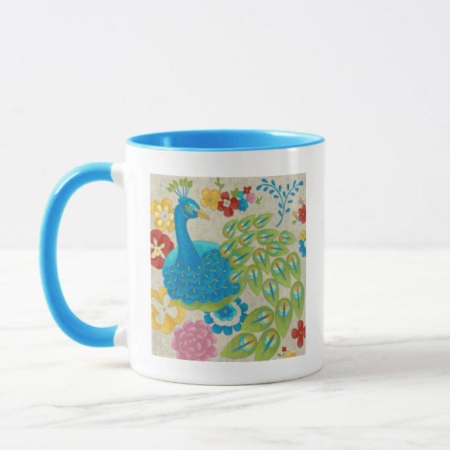 Caneca Peacock e Flores Coloridas (Esquerda)