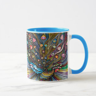 Caneca Peacock surpreendente na arte do estilo Huichol