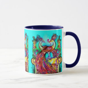 Caneca PEACOCKS NO AMOR MONOGRAMA vermelho azul-turvo