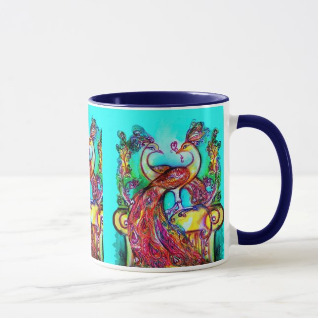 Caneca PEACOCKS NO AMOR MONOGRAMA vermelho azul-turvo (Direita)