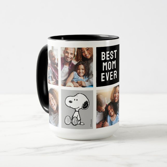 Caneca PEANUTS | Snoopy - Melhor Colagem de Fotos da Mãe (Frente Esquerda)