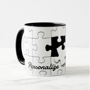Caneca Peças quebra-cabeça divertidas preto e branco