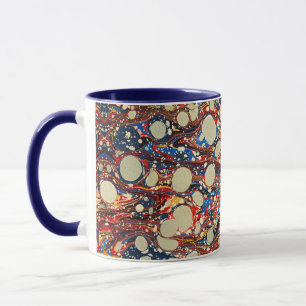 CANECA PEDAÇOS AZUIS ABSTRATO MARBADOS, CÍRCULOS BRANCOS