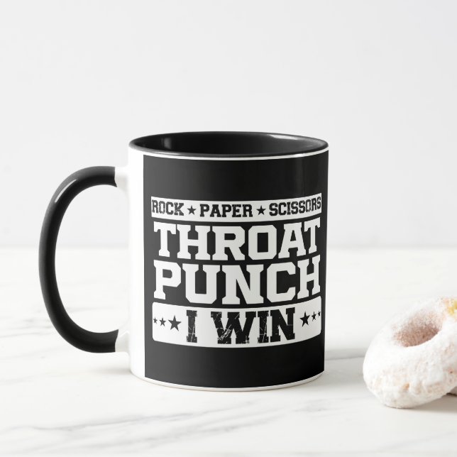 Caneca Pedra Papel Tesoura Soco na Garganta Eu Vencio Cit (Com Donut)