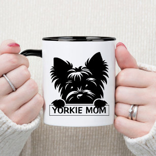 Caneca Peeking Yorkie Black Silhouette Yorkie Mãe
