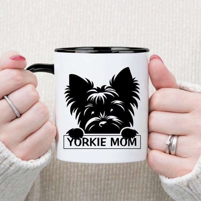 Caneca Peeking Yorkie Black Silhouette Yorkie Mãe (Criador carregado)