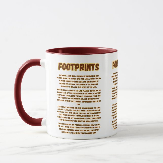 Caneca Pegadas Na Oração Da Areia De Dois Tons (Esquerda)