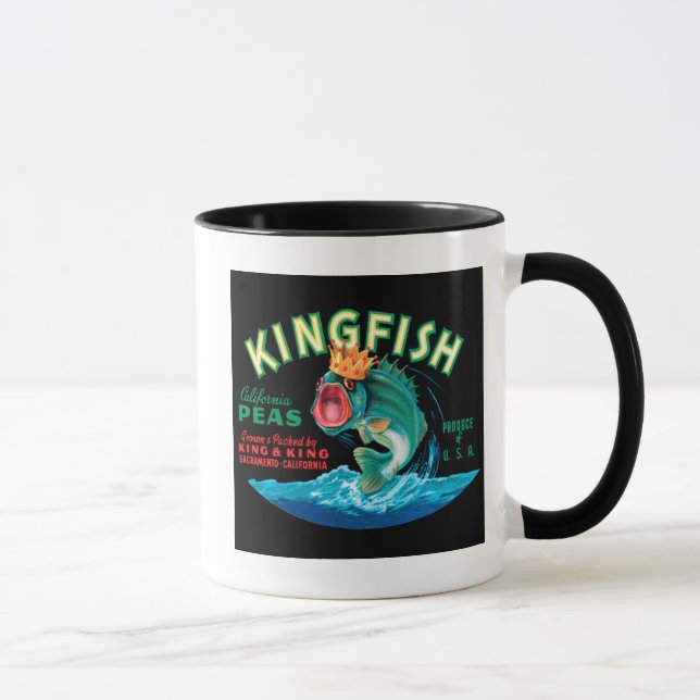 Caneca Peixe-Baixo Vestindo uma Coroa num Fundo Negro (Direita)