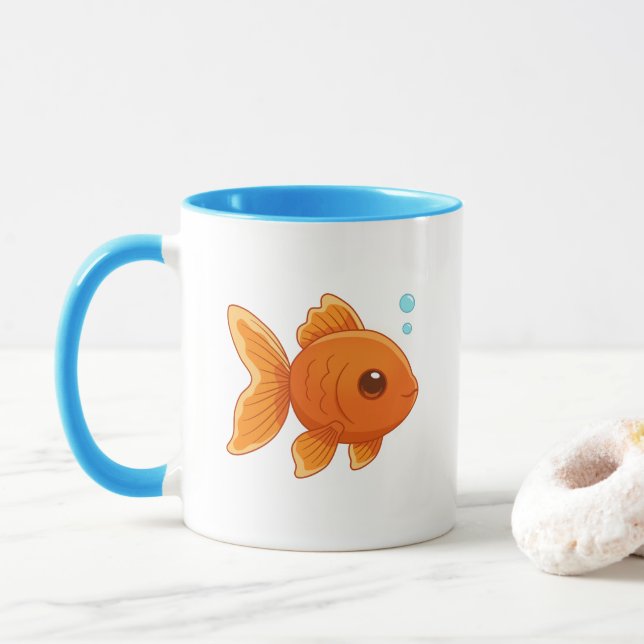 Caneca Peixe Dourado de Desenho Animado Fofo (Com Donut)