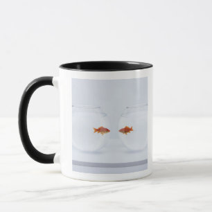 Caneca Peixe dourado nos fishbowls separados que olham a