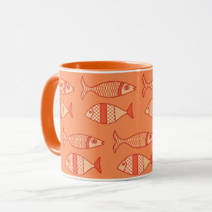 Caneca Peixe Moderno Retro, Laranja Coral Claro e Tangeri