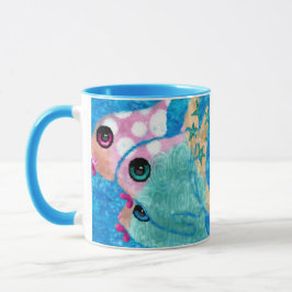Caneca Peixes Abstrato de praia, cor-de-rosa-lacrimogêneo