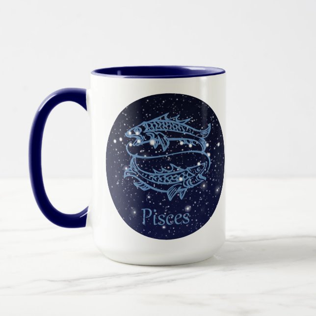 Caneca Peixes Constelação e Sinal Zodiac com Estrelas (Esquerda)