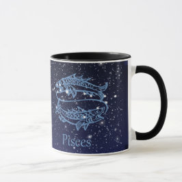 Caneca Peixes Constelação e Sinal Zodiac com Estrelas