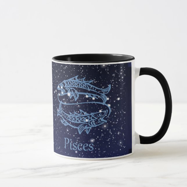 Caneca Peixes Constelação e Sinal Zodiac com Estrelas (Direita)