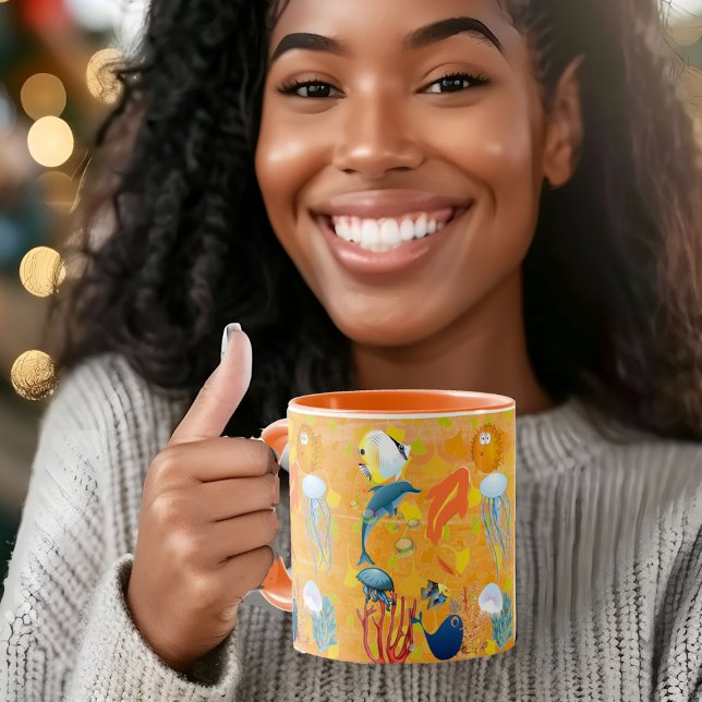 Caneca Peixes do mar Tropical Vida marinha Corais de reci (Tropical Sea Fish Marine Life Orange Reef Corals Mug)