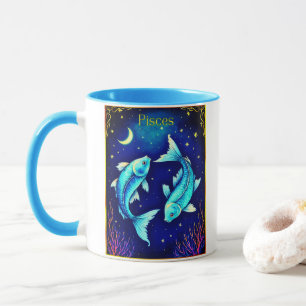 Caneca Peixes do Zodíaco de Peixes Nadando em Águas Cósmi