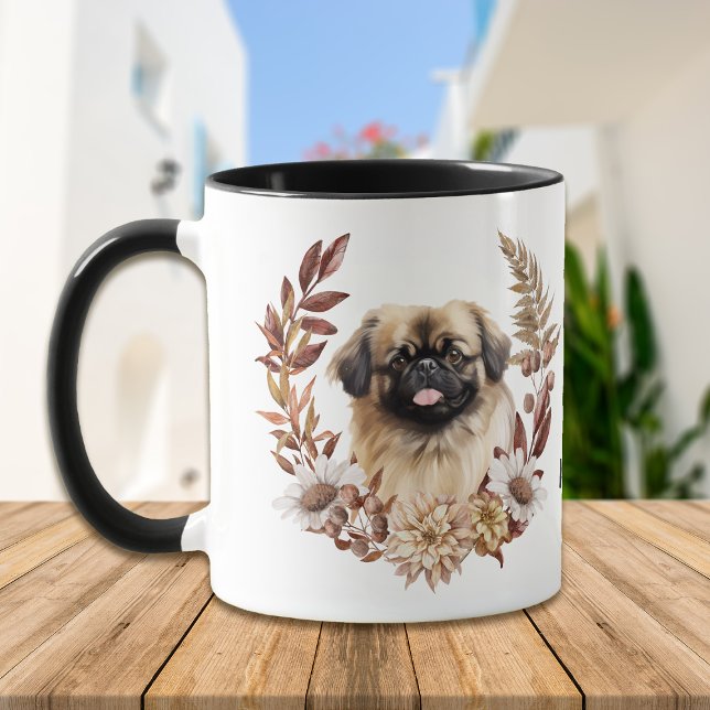 Caneca Pekingese Dog Autumn Wreath (Criador carregado)