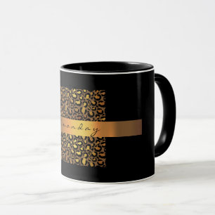 Caneca Pele-leopardo Preto-mel Dourado Strips Nome Safari