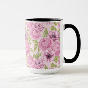 Caneca Pêmonas e flores anêmonas aquarela