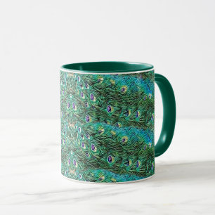 Caneca Penas de pavão, abstrato - padrão acrílico
