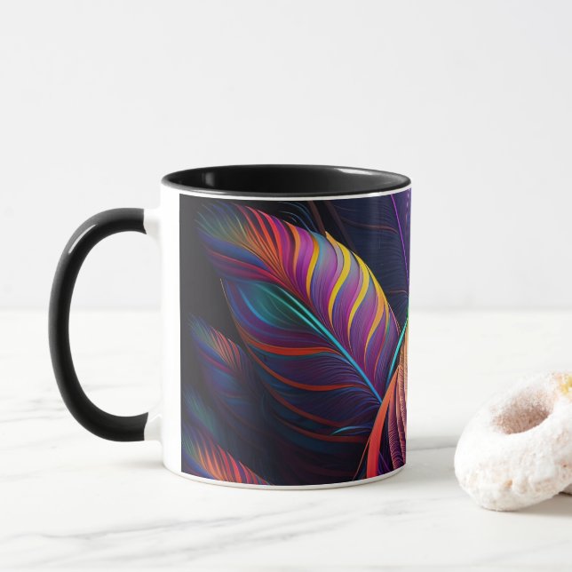 Caneca Penas Psicodélicas dos Anos 70 e 60  (Com Donut)