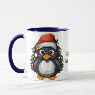 Caneca Penguin Santa Hat Feliz Matança Familiar de Natal