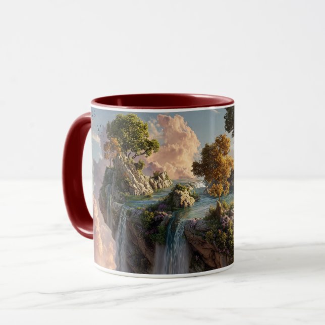 Caneca Penhascos Surreais Flutuantes Com Cachoeiras (Frente Esquerda)